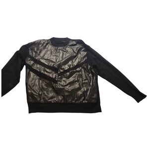 Bagazio Men's XXL Faux Leather Knit Sweater Black Perforated Media Crewneck‎